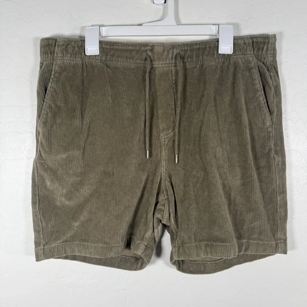 Faherty Shorts Mens 2XL Green Corduroy Elastic Waist Drawstring Casual 6